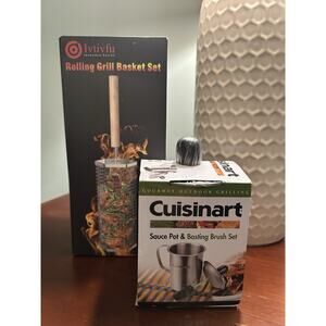 BBQ Bundle Sauce Pot & Basting Brush & Rolling Grill Basket